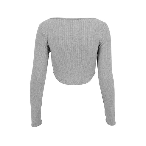 Sexy T-shirt Women Autumn New Solid Corset V-Neck Long Sleeves Crop Top Asymmetrical Fashion Streetwear Casual T-shirts Female